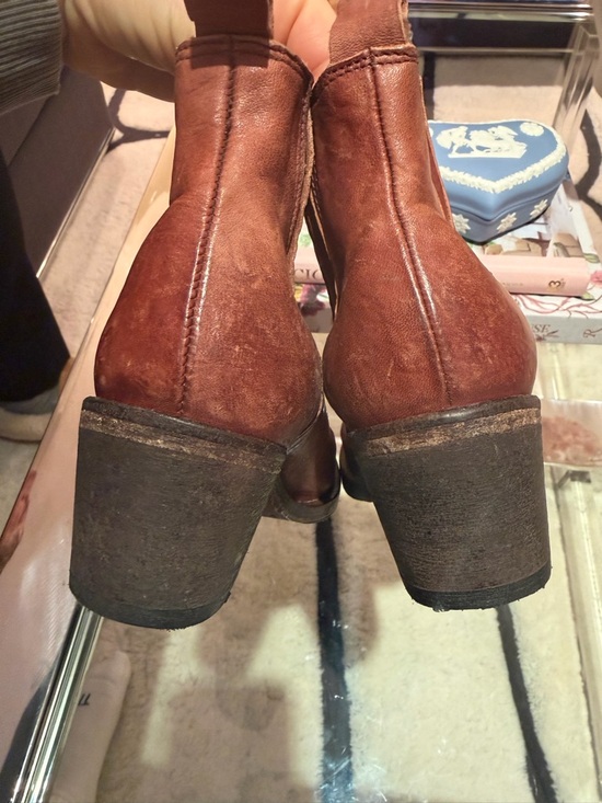 ALLSAINTS BONNIE VALLEY DISTRESSED BROWN LEATHER ANKLE WESTERN BOOT - Picture 8 of 9